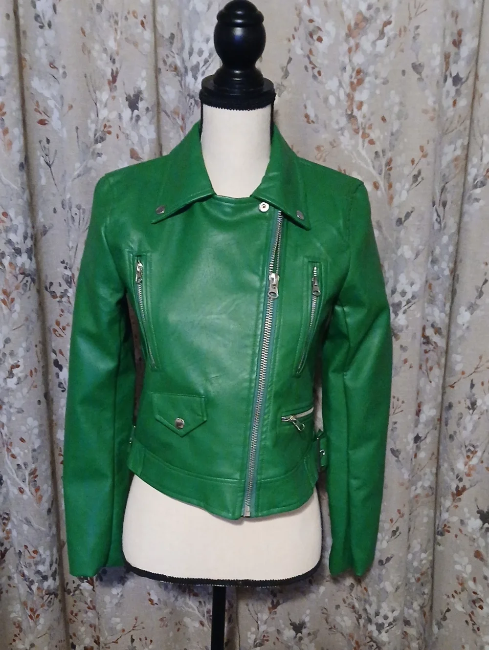 Love Tree Bright Green Faux Leather Moto Jacket - Picture 1 of 4